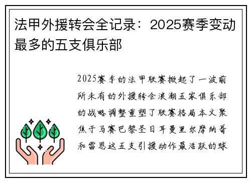 法甲外援转会全记录：2025赛季变动最多的五支俱乐部